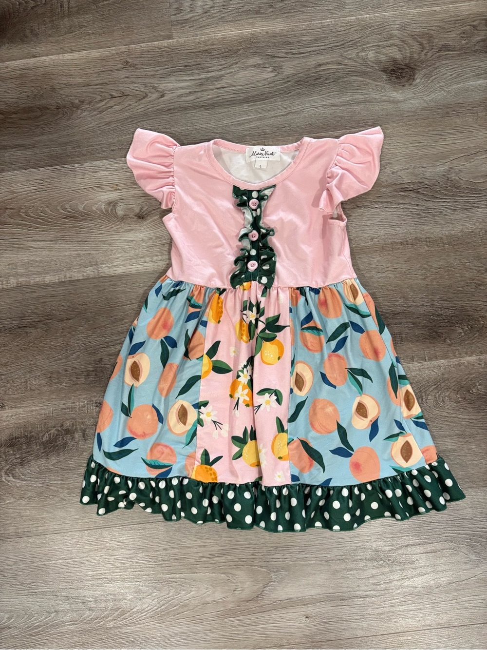 Girls Pink Peach-Print Ruffle Sleeve Casual Dress